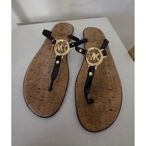 Michael Kors Black Logo Jelly Cork Sandals Thongs Casual Resortwear Vacation 8